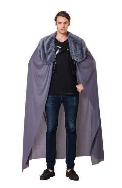Cape Mens Grey With Fur Collar Adult Costume Male_1 AC088