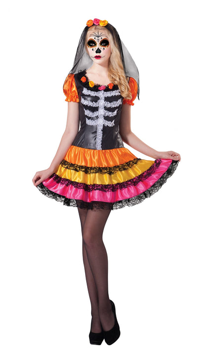 Day Of The Dead Lady Rainbow Adult Costume Female Uk Size 10 14_1 AC128