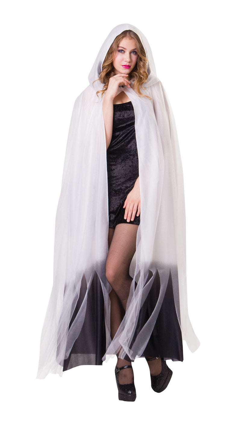 Hooded Cape White Ladies With Black Obmbre Finish Adult Costume Female_1 AC129