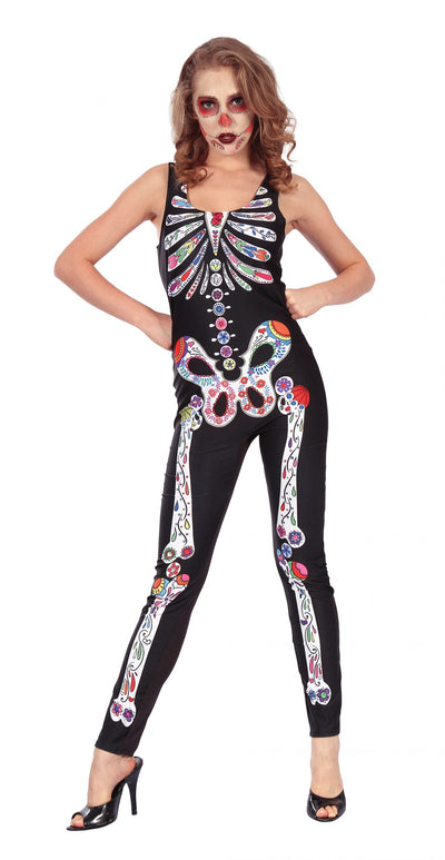 Day Of The Dead Jumpsuit Adult Costume Female Uk Size 10 14_1 AC263