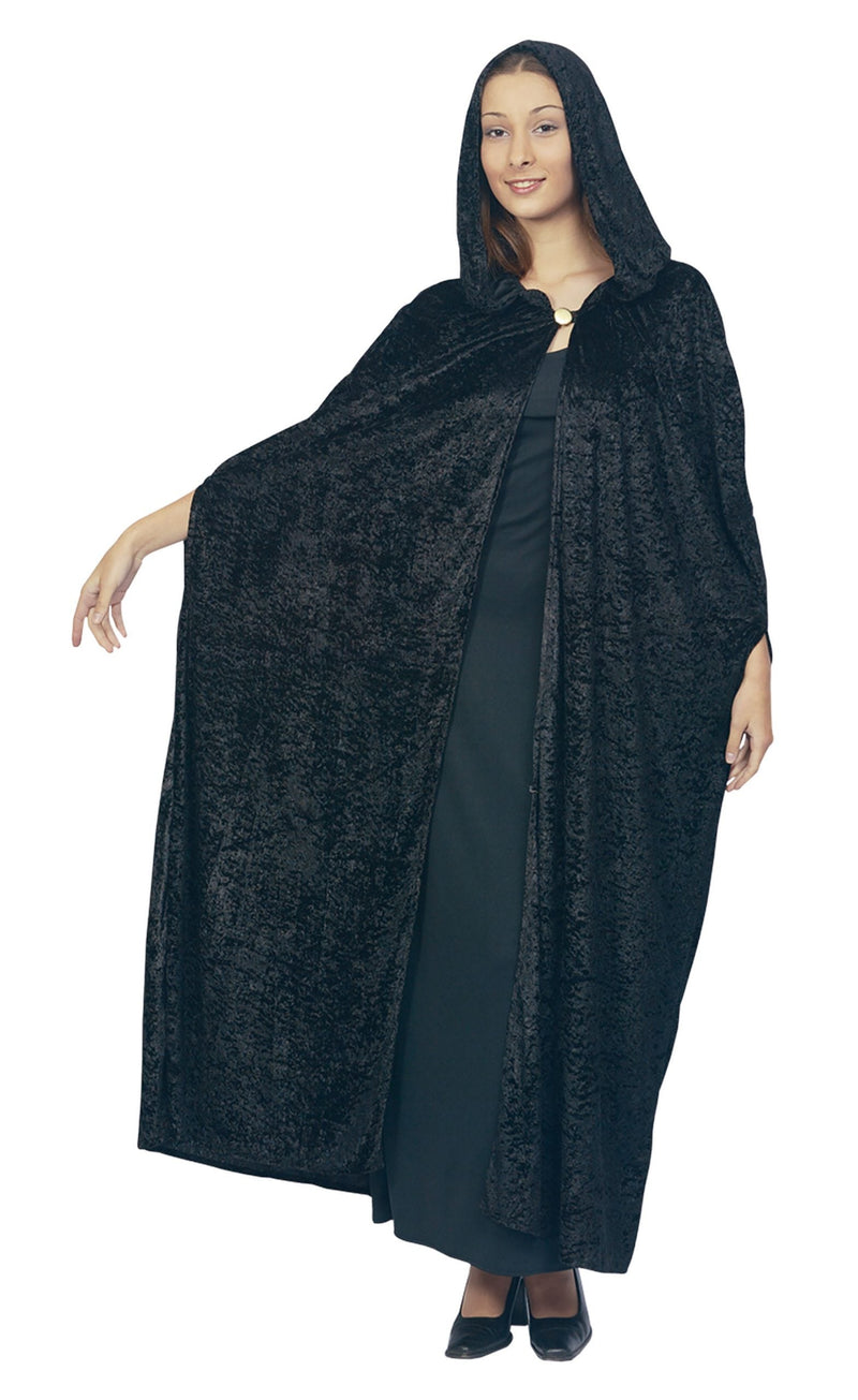 Womens Gothic Hooded Velvet Cloak Black Adult Costume Female Halloween_1 AC313
