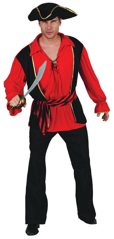 Mens Pirate Captain Waistcoat & Shirt Hat Adult Costume Male Halloween_1 AC315
