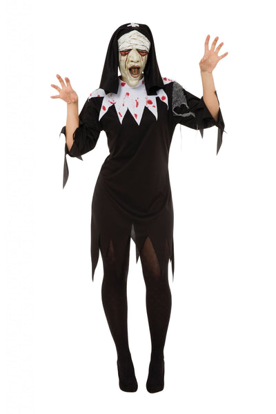 Zombie Nun Habit + Mask Adult Costume Female Uk Size 10 14_1 AC373