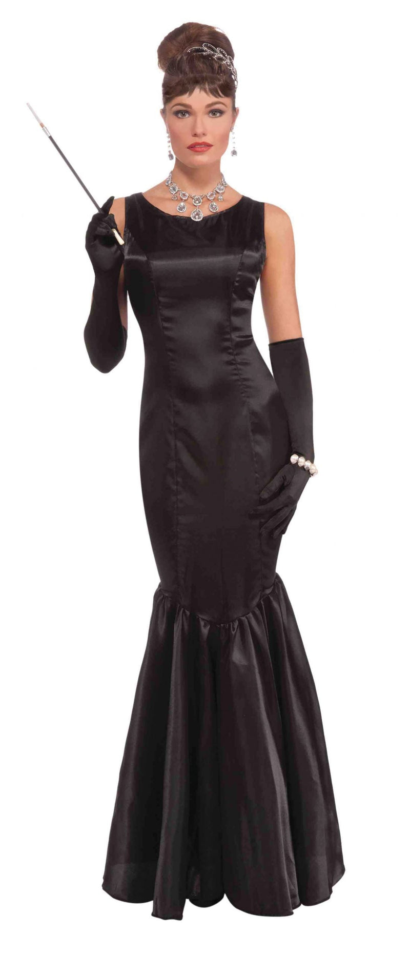 Womens High Society Long Black Dress Adult Costume Female Halloween_1 AC547