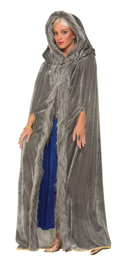 Womens Faux Fur Trimmed Cape Grey Female Adult Costume Halloween_1 AC582