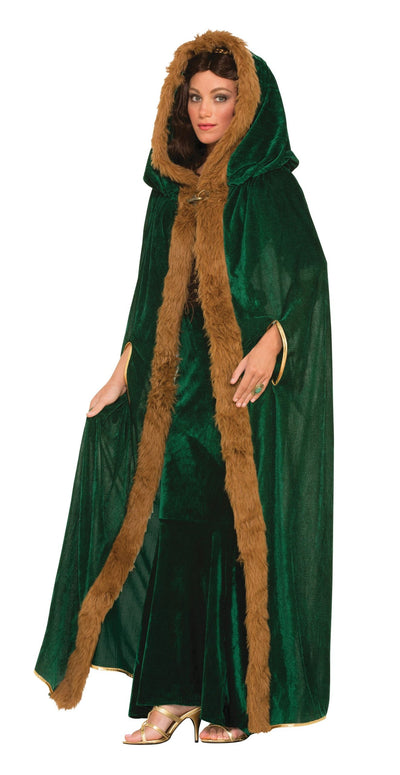 Womens Faux Fur Trimmed Cape Green Female Adult Costume Halloween_1 AC583
