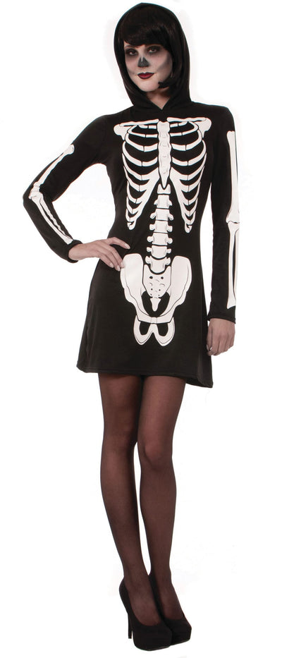Womens Skeleton Mini Dress Hooded Adult Costume Female Halloween_1 AC619