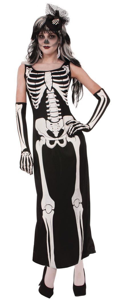 Womens Skeleton Long Dress Robe Adult Costume Female Halloween_1 AC627