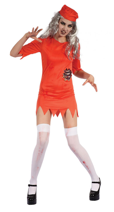 Zombie Prisoner Lady Orange Boiler Suit Adult Costume Uk Size 10 14_1 AF033