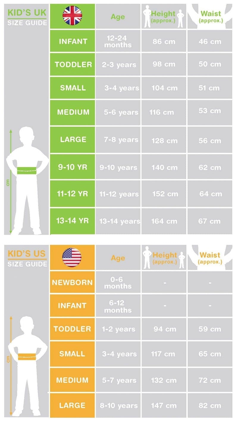 Size Chart Aladdin Genie Kids Costume Live Action