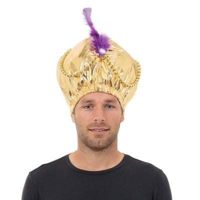 Arabian Hat with Beads Jewels Feathers Genie Gold Turban_1