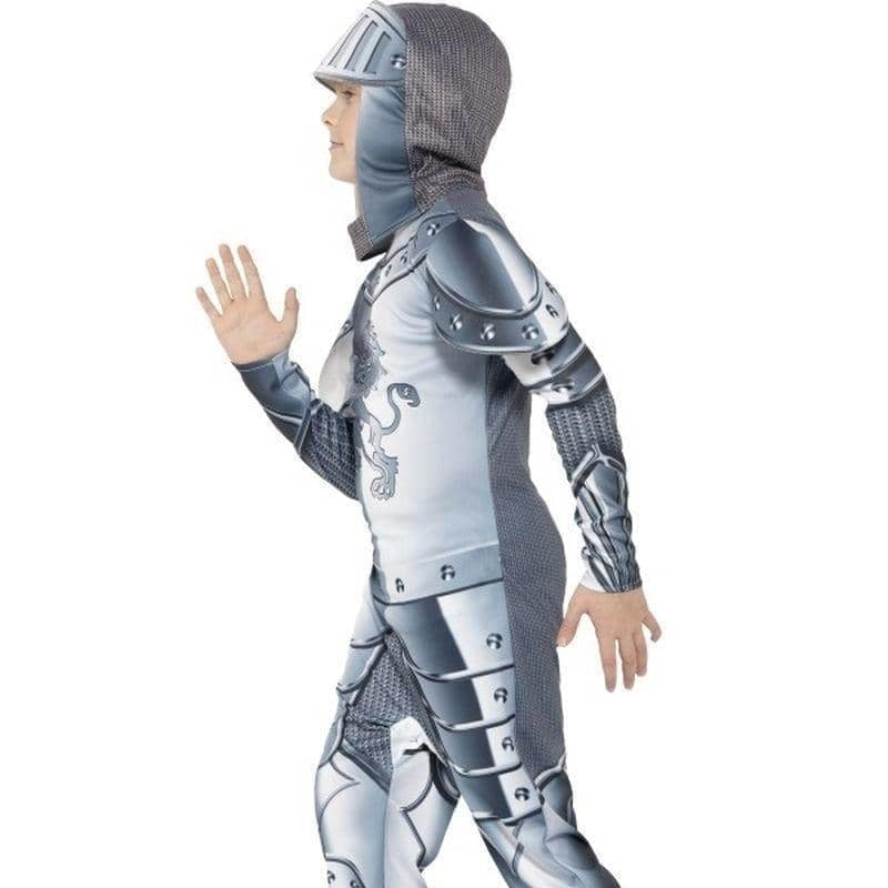 Armoured Knight Deluxe Costume Kids Jumpsuit Grey Headpiece_3