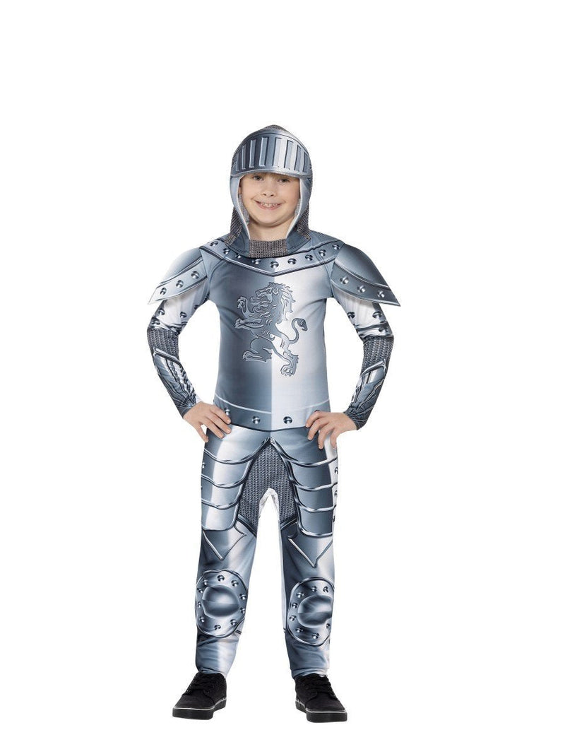 Armoured Knight Deluxe Costume Kids Jumpsuit Grey Headpiece_1