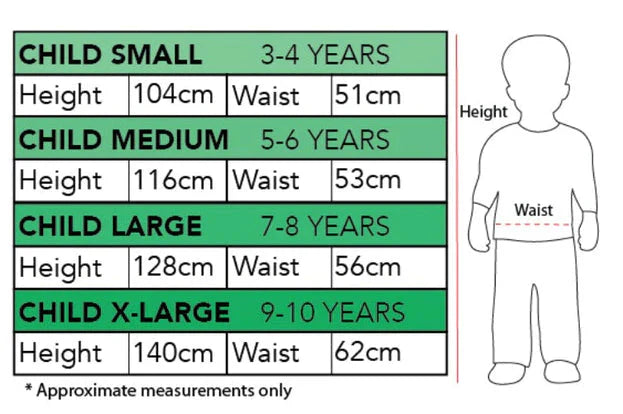 Size Chart Astronaut Boys Spaceman Costume