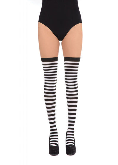 Womens Striped Stockings Black White Costume Accessories Female Halloween_1 BA033