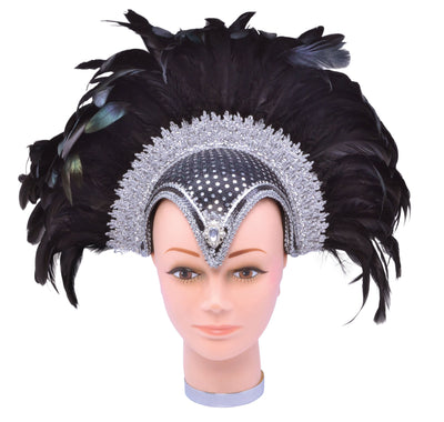 Womens Feather Helmet Black Jewel + Plume Costume Accessories Female Halloween_1 BA071