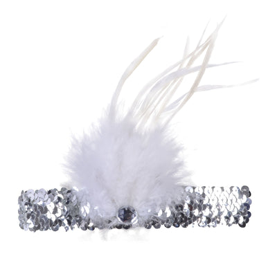 Silver Flapper Headband Sequin With Feather_1 BA1017
