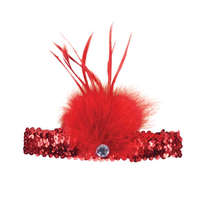 Red Flapper Headband Sequin With Feather_1 BA1032