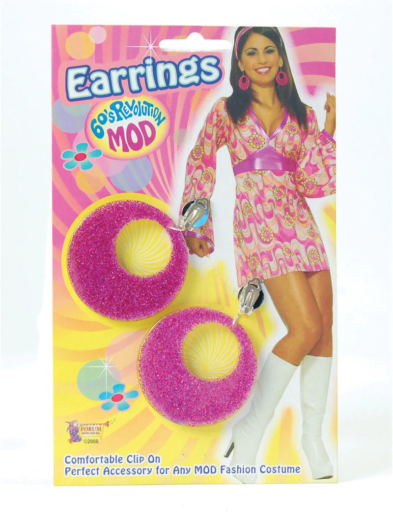 Pink Mod Glitter Ear Rings Costume Accessory