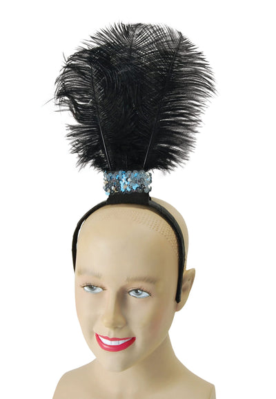 Womens Black Flapper Headband 3 Feathers Costume Accessories Female Halloween_1 BA176