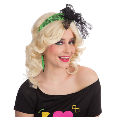 Womens 80s Neon Lace Headband Green Costume Accessories Female Halloween_1 BA257