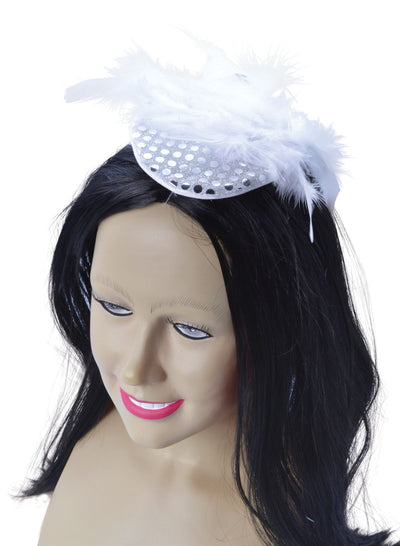 Ladys Hat Silver Sequin + Feather Costume Accessories Female_1 BA330