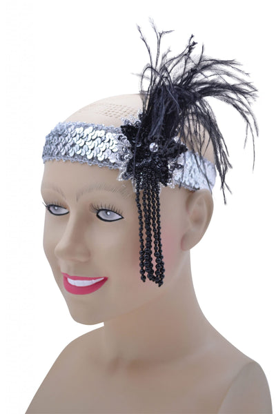 Womens Flapper Hband Silver Sequin Band Deluxe Costume Accessories Female Halloween_1 BA368