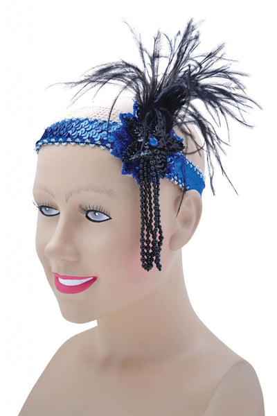 Womens Flapper Hband Blue Sequin Band Deluxe Costume Accessories Female Halloween_1 BA369