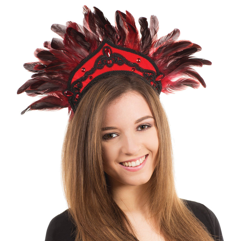 Womens Carnival Headdress Black Red Feathers Costume Accessories Female Halloween_1 BA440
