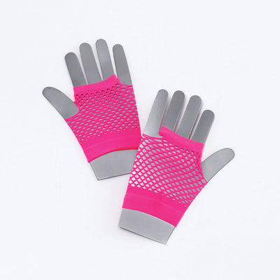 Womens Fishnet Gloves Short Neon Pink Costume Accessories Female Halloween_1 BA571