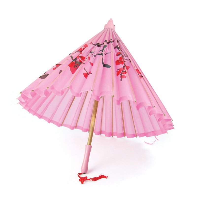 Womens Parasol Pink Silk + Wooden Handle Costume Accessories Female Halloween_1 BA794