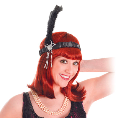 Womens Flapper Headband & Black Feathers Costume Accessories Female Halloween_1 BA886