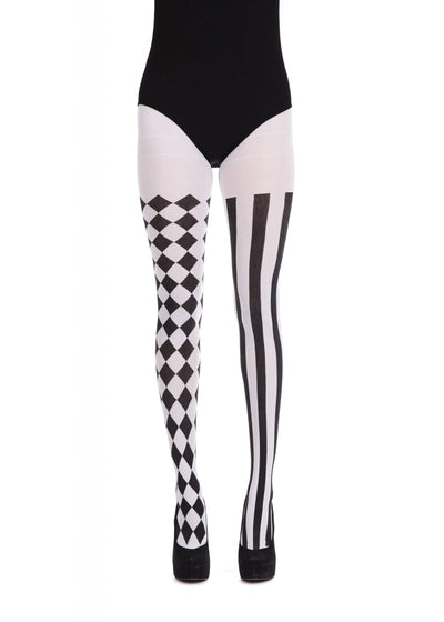 Womens Harlequin Tights Black White Costume Accessories Female Halloween_1 BA998