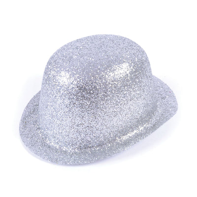 Glitter Silver Plastic Bowler Hats Unisex_1 BH088