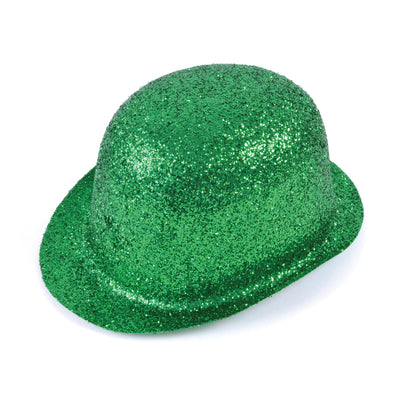 Glitter Green Plastic Bowler Hats Unisex_1 BH161