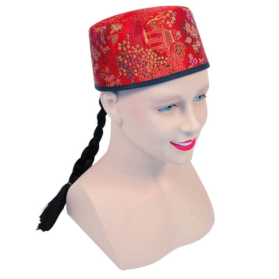 Chinese Mandarin Hat Red Fabric+plait Hats Unisex_1 BH442