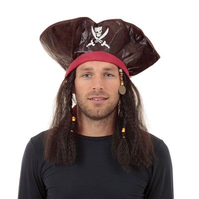 Mens Pirate Caribbean Hat + Hair Hats Male Halloween Costume_1 BH462