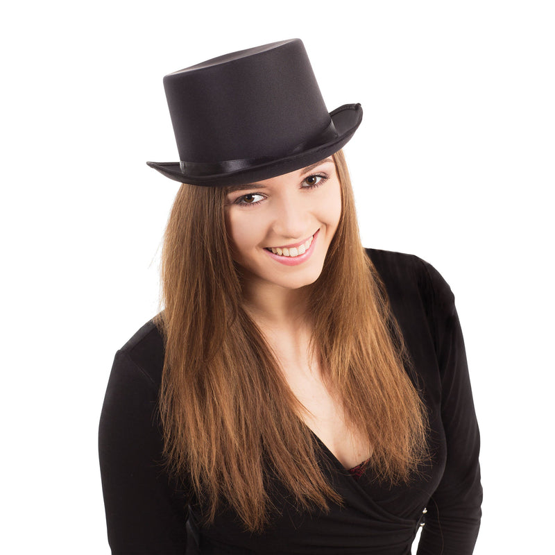 Top Hat Black Satin Look Hats Unisex_1 BH476