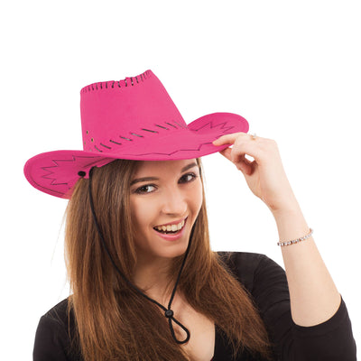 Womens Cowboy Hat Leather Stiched Hot Pink Hats Female Halloween Costume_1 BH487