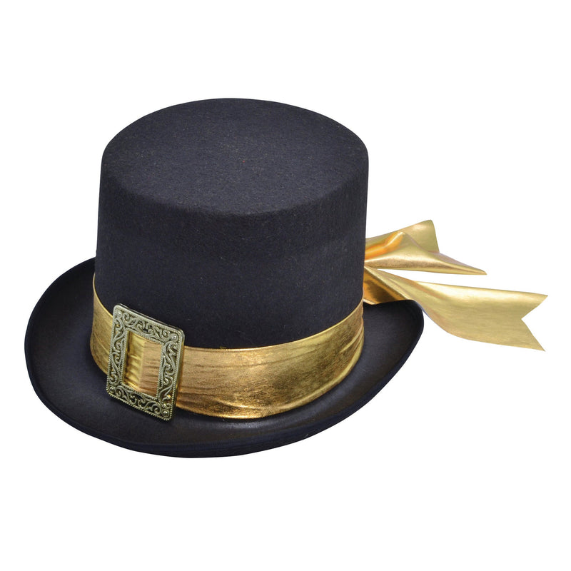 Mens Top Hat Black With Gold Belt Hats Male Halloween Costume_1 BH605