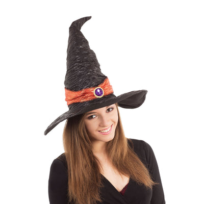 Womens Witch Hat Black With Orange Band Hats Female Halloween Costume_1 BH645