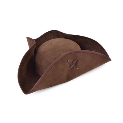 Pirate Tricorn Brown Suede Fabric Hats Unisex 1 BH656 MAD Fancy Dress