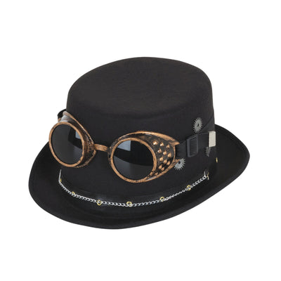 Steampunk Top Hat Black With Goggles & Gears Hats_1 BH673