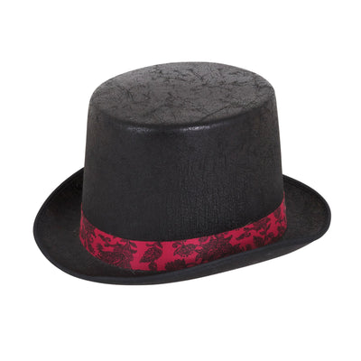 Top Hat " Aged" Look Black With Red Band Hats_1 BH681
