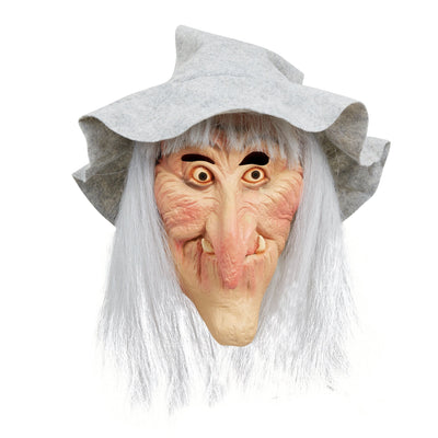 Womens Witch Mask Grey Hat & Hair Rubber Masks Female Halloween Costume_1 BM200