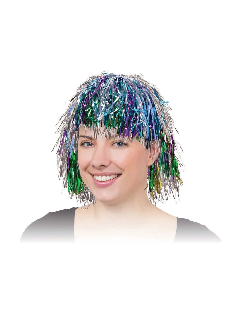 Multi Coloured Tinsel Wig Fringe Clown Hair