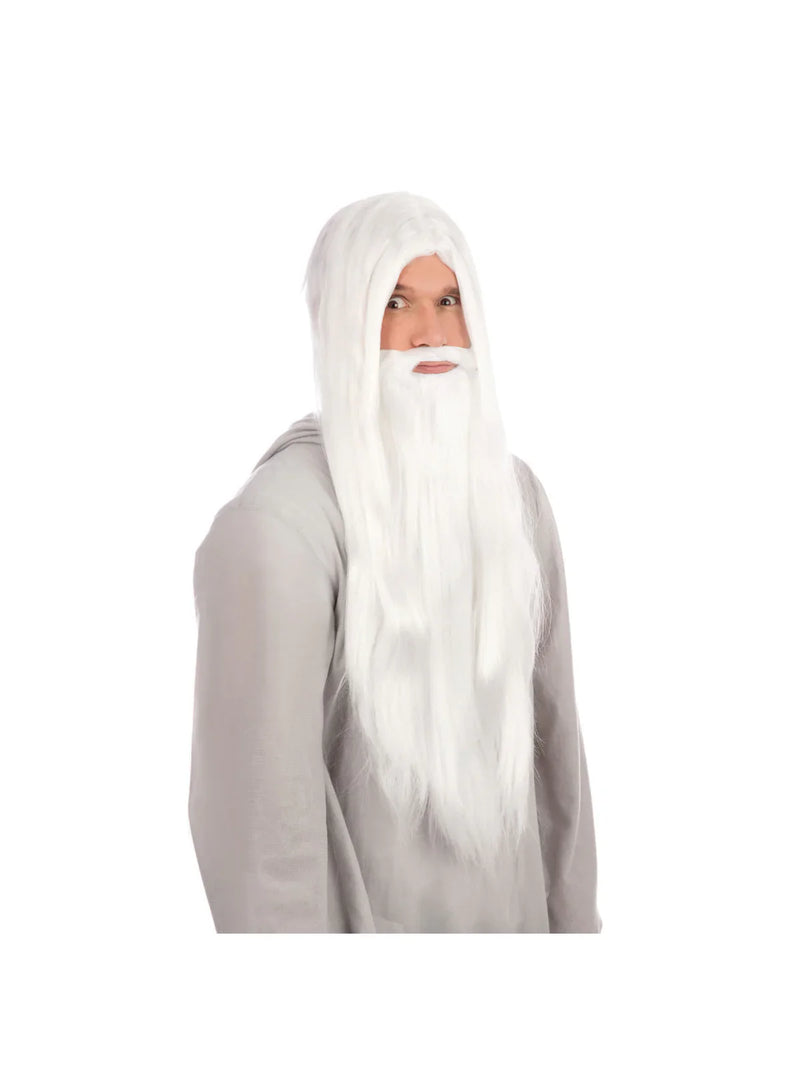Mens Wizard Wig _ Beard Long White Wigs Male Halloween Costume