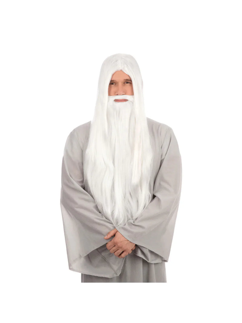 Mens Wizard Wig _ Beard Long White Wigs Male Halloween Costume