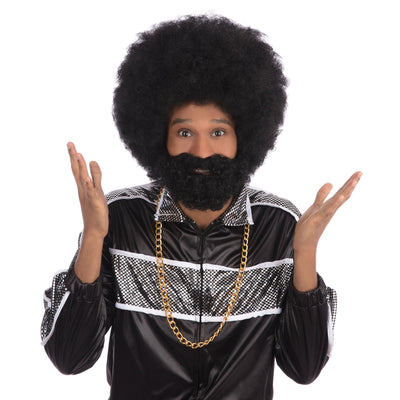 Mens Afro + Facial Hair Wigs Male Halloween Costume_1 BW749