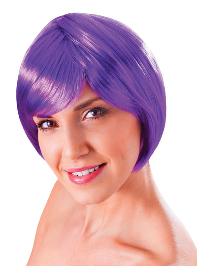 Womens Flirty Flick Neon Purple Wigs Female Halloween Costume_1 BW867